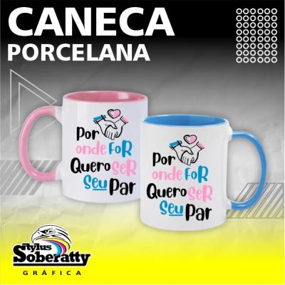 CANECA DE PORCELANA - INTERIOR E ALÇA COLORIDA