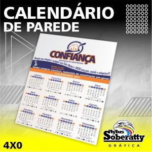 Calendário de Parede 21x30 (X) Triplex 250g/m² 21x30  Verniz UV Frente 1/0 Corte Reto e Furo central 