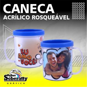 Caneca Acrílico rosqueável ACRÍLICO 8,5X10CM CORES VARIADAS  PAPEL INTERNO COUCHÊ 115g/m² 