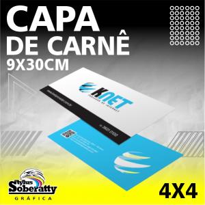 CAPA DE CARNÊ (9X30CM) Triplex 250g/m² 9X30CM 4x4 Verniz UV Frente 1/0  PERSONALIZADO FRENTE + VERSO