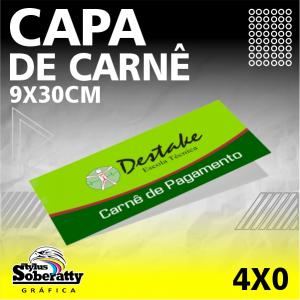 CAPA DE CARNÊ (9X30CM) Triplex 250g/m² 9X30CM 4X0 Verniz UV Frente 1/0 DOBRADO PERSONALIZADO FRENTE
