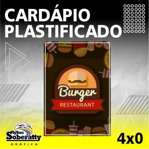 CARDÁPIO PLASTIFICADO A4 - 4/0 (fotográfico) PAPEL FOTOGRÁFICO + PLASTIFICAÇÃO A4 - 21x30 4X0   IMPRESSÃO FRENTE
