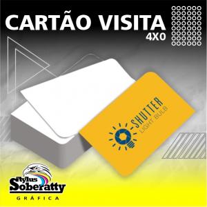 Cartão de Visita 4/0 (2 cantos arredondados) Triplex 250g/m² 9x5cm 4x0 Verniz Brilho Total Frente 2 cantos arredondados - Superior esquerdo/Inferior direito 
