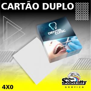 Cartão Duplo 4/0 Triplex 250g 9,2x10,4 4x0 Verniz Total Brilho Frente Corte Reto Cartão não dobrado e nem vincado