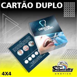 Cartão Duplo 4/4 Triplex 250g 9,2x10,4 4/4 Verniz Total Brilho Frente Corte Reto Cartão não dobrado e nem vincado