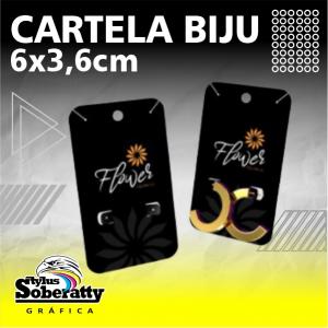 Cartela Biju 6x3,6cm Triplex 250g/m² 6x3,6 4X0 Verniz UV Frente 1/0  