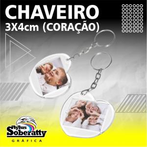 Chaveiro acrílico Coração 5x6cm ACRÍLICO 3X4CM TRANSPARENTE  PAPEL FOTOGRÁFICO INTERNO 