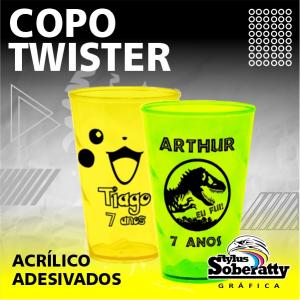 COPO TWISTER ACRÍLICO 8X12,5CM CORES VARIADAS  ADESIVO VINIL QUANTIDADE MÍNIMA - 10 UNIDADES