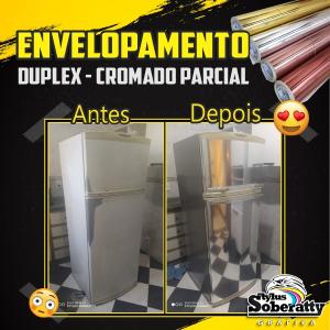 GELADEIRA DUPLEX - CROMADA PARCIAL VINIL  CORES VARIADAS BRILHOSO SEM REFILE 