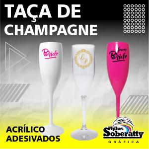 TAÇA CHAMPAGNE ACRÍLICO 5,5X20CM CORES VARIADAS  ADESIVO VINIL QUANTIDADE  MÍNIMA - 10 UNIDADES